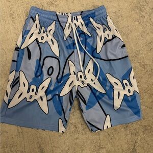 Blue and White Graphic Basketball Shorts